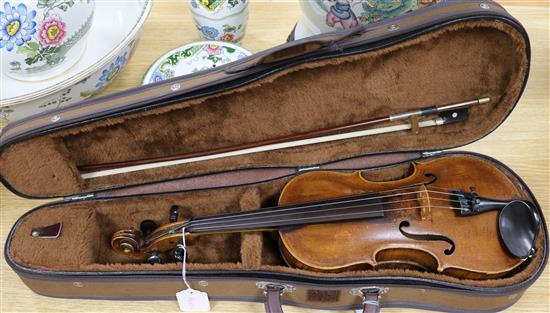 A half size Saxony Violin 19th C L.53cm